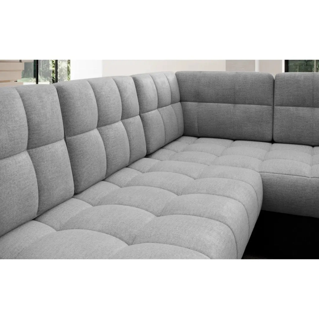 Divano angolare trasformabile MONTEZA grigio e nero sinistro 299 cm con contenitore e letto