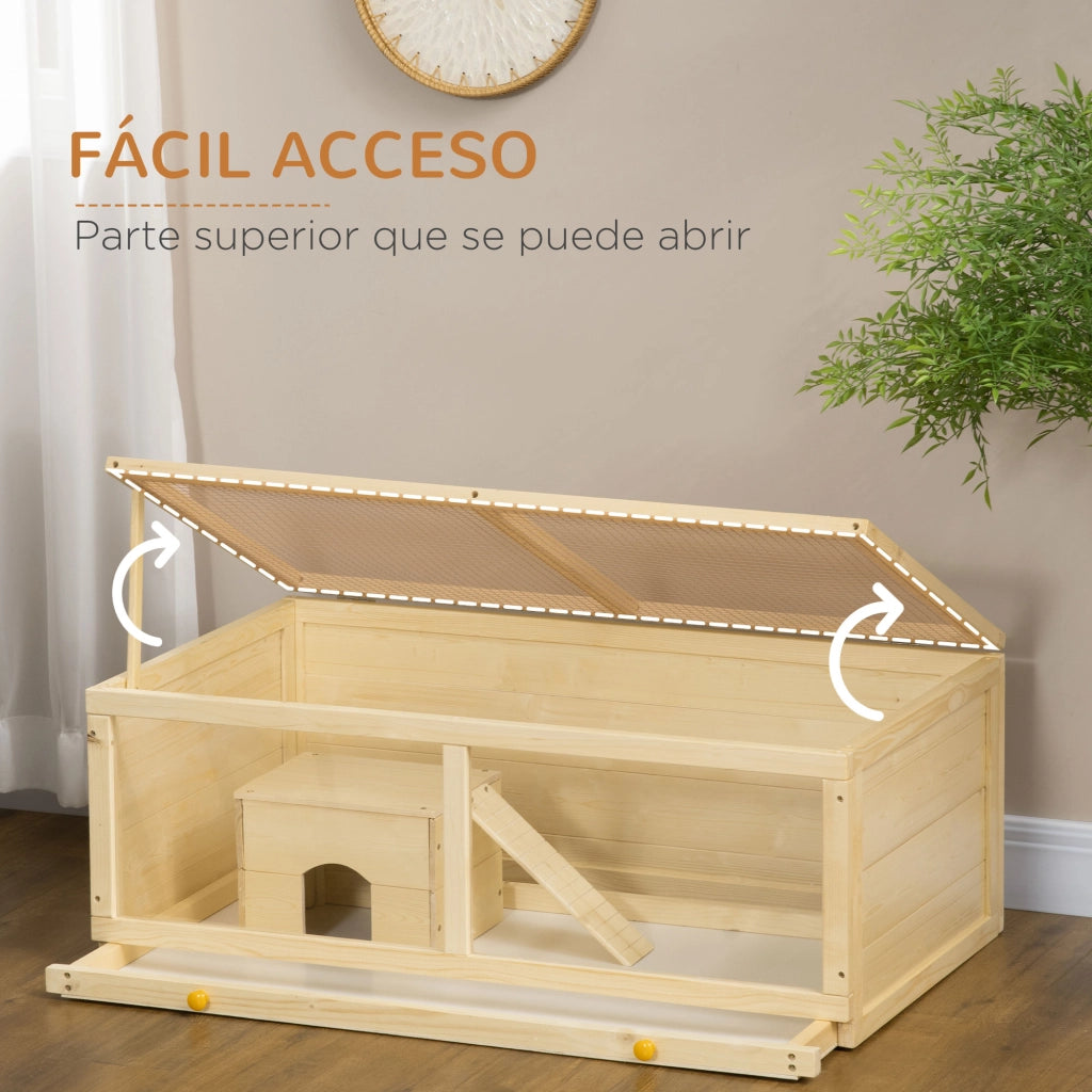 Casetta per Criceti in Legno con Tetto Apribile, Pannello in Acrilico e Cassetto Estraibile ¨C zephmum ¨C 100x58x38 cm Naturale