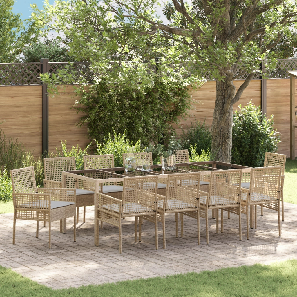 Set da Pranzo per Giardino da 11 Pezzi con Cuscini Beige Polyrattan