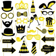 Kit di accessori decorativi per party e foto - 26 pezzi - decorazioni divertenti in oro - accessori per foto per matrimoni e compleanni - ideale per feste
