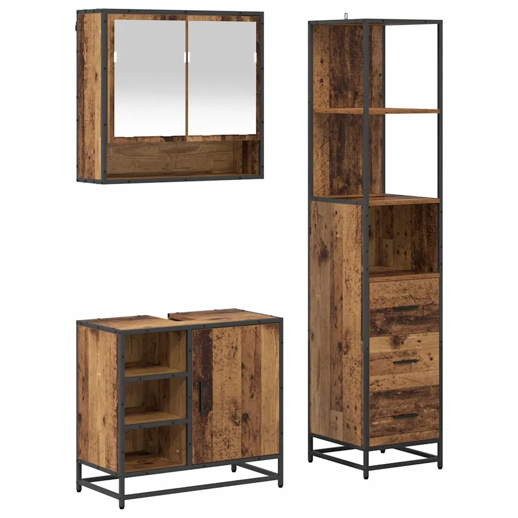 Set di mobili per il bagno con cassetto 3 pcs Legno vecchio 3402503