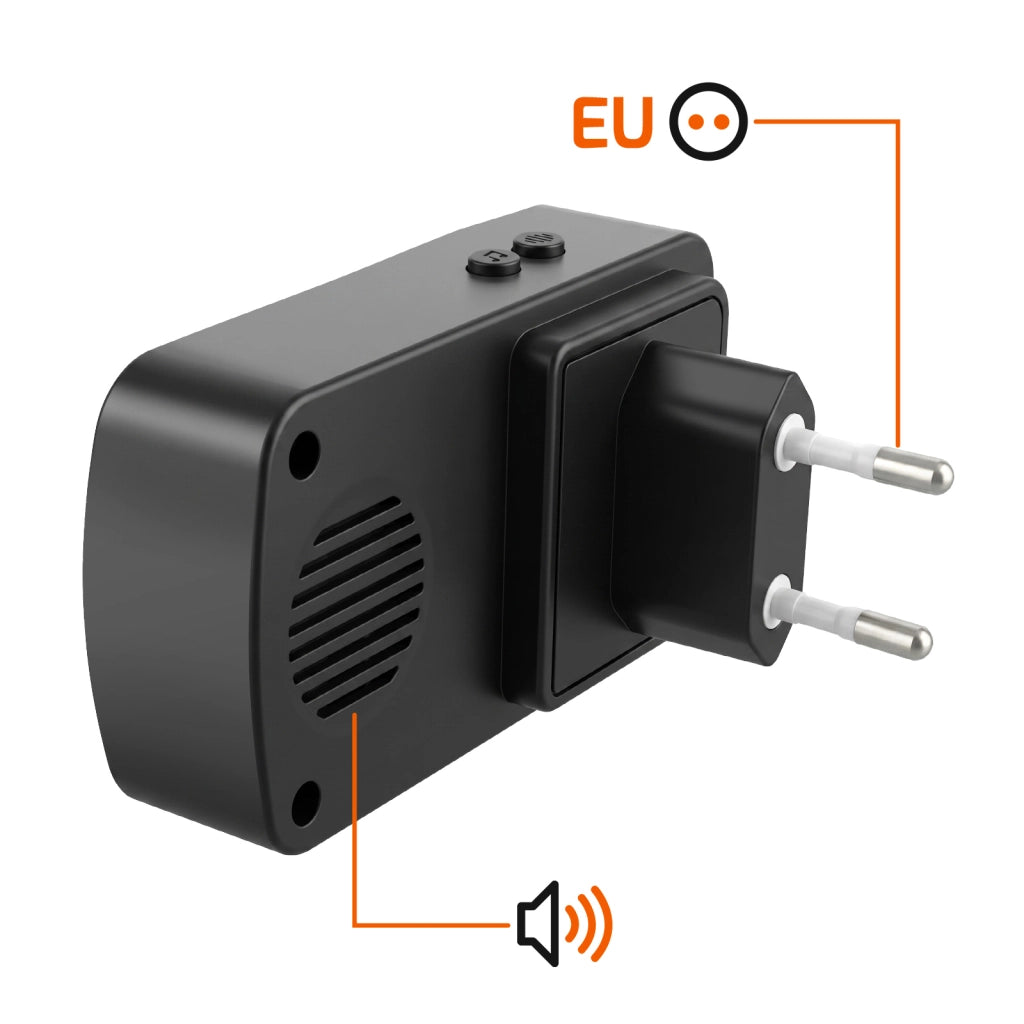 Campanello senza Fili per Casa con Suoneria alla Presa Portata 150m e LED Nero LinQ