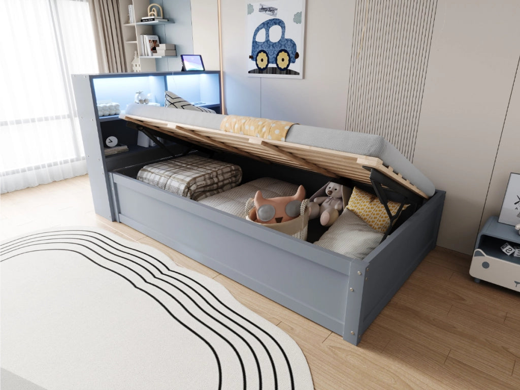 Letto matrimoniale con funzione divano e stoccaggio legno grigio 90x200 cm