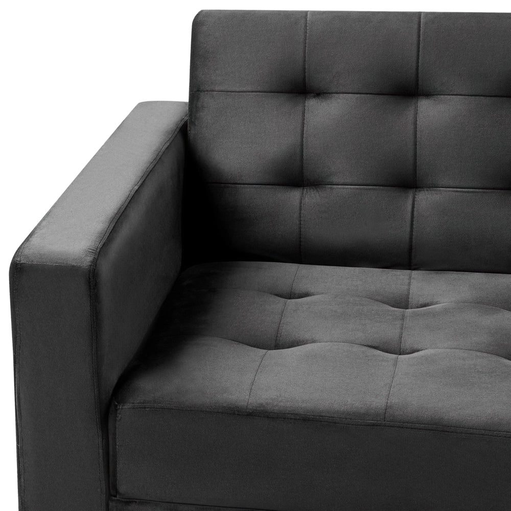 Divano letto in velluto nero capitonné in tessuto moderno soggiorno componibile a 3 posti gambe dorate braccio a binario