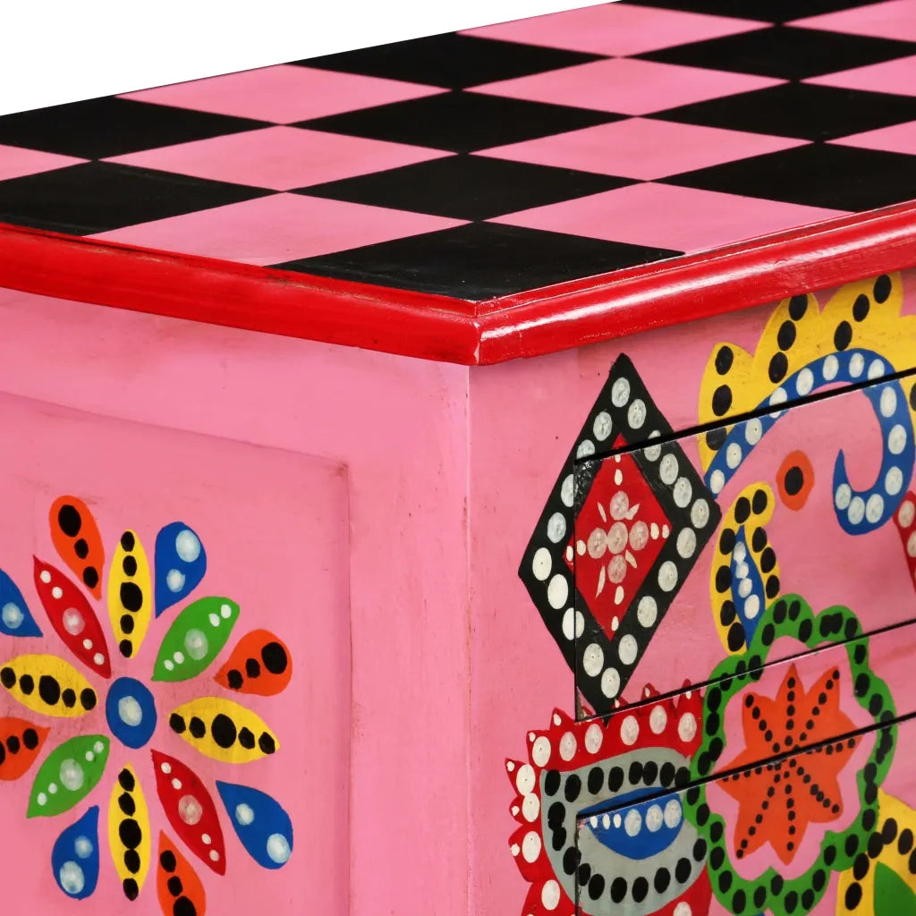vidaXL Consolle in Legno Massello di Mango Rosa Dipinta a Mano