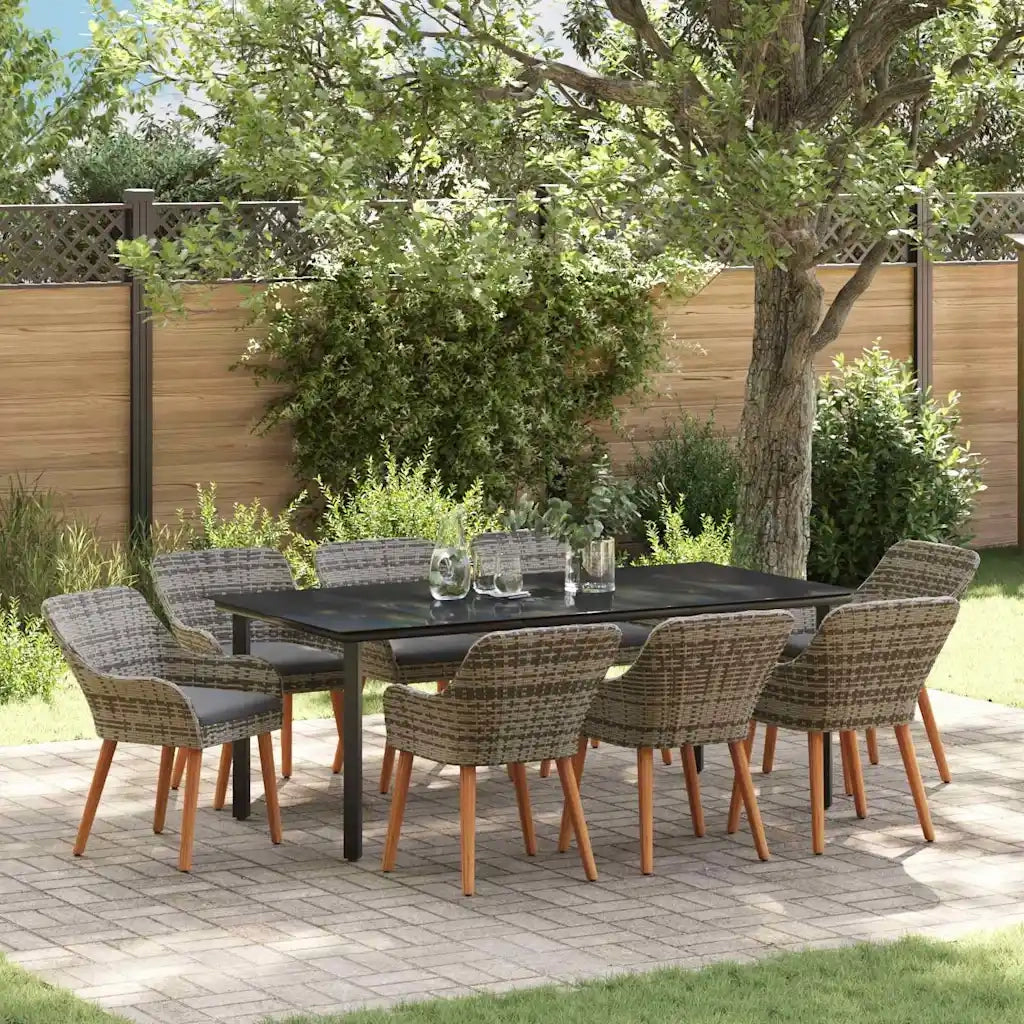 Set da Pranzo per Giardino con cuscino 9 pcs Grigio polyrattan 3261690