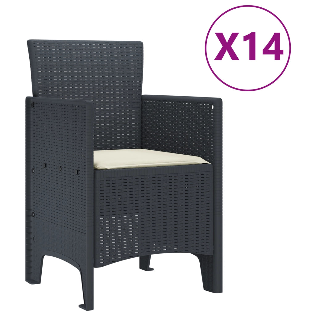 Set da Pranzo Giardino  15 Pezzi con Cuscini Antracite Polyrattan