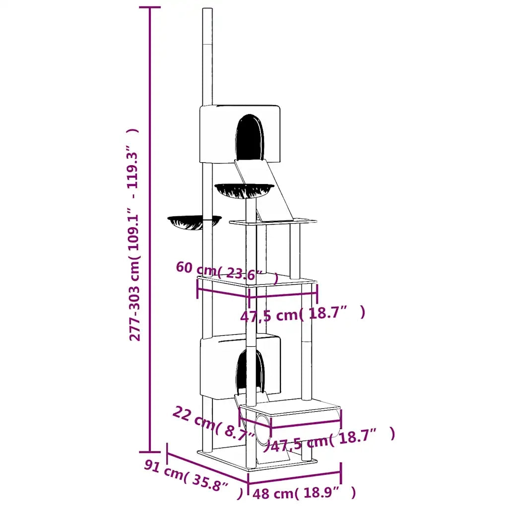 Albero per Gatti da Pavimento a Soffitto Crema 277-303 cm