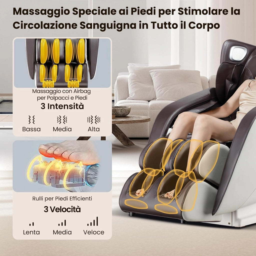 Poltrona Massaggiante, Sedia da Massaggio con 12 Modalità, 6 Tecniche di Massaggio, Stretch Thailandese e Guida SL, Poltrona Relax con Telecomando per Tutto il Corpo (Marrone)