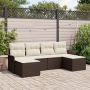 Set di Divano da Giardino 6 Pezzi con Cuscini Marrone Polirattan