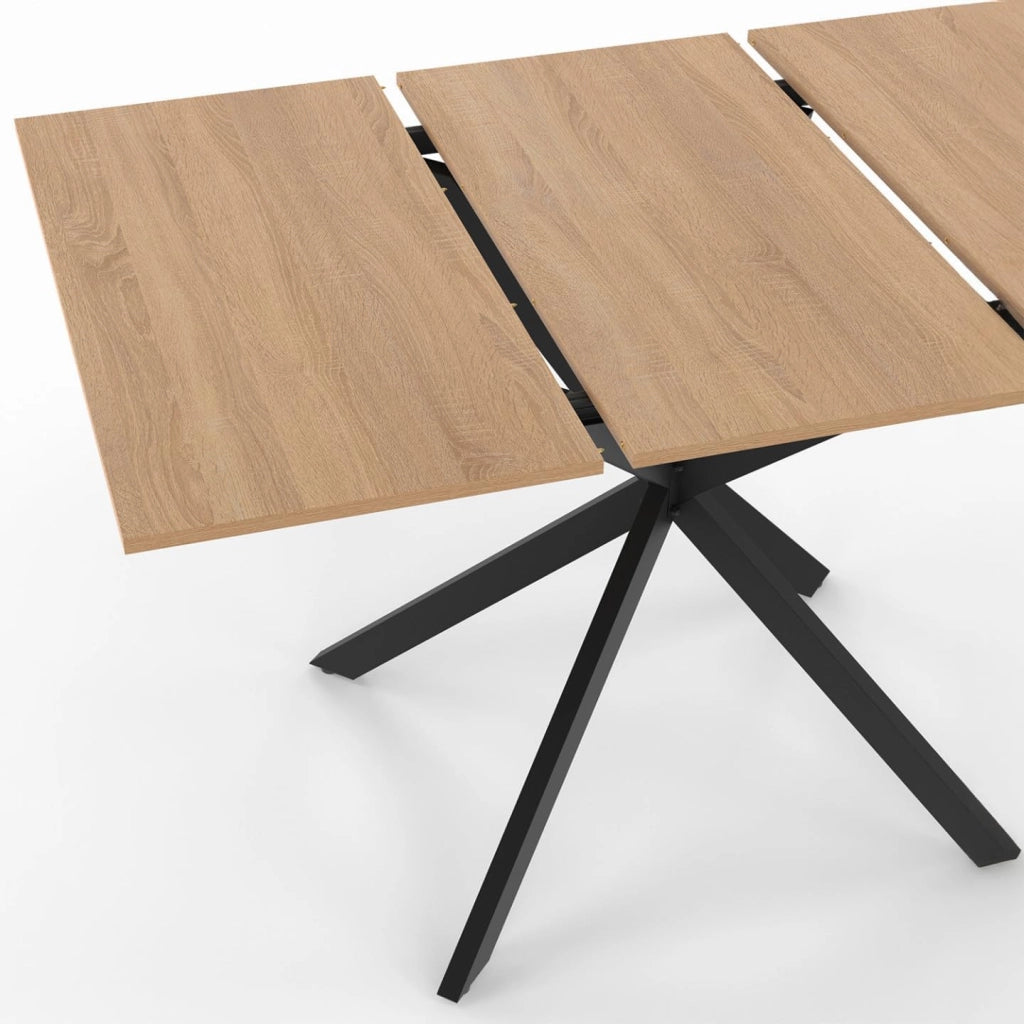 ALIX Tavolo da pranzo quadrato allungabile per 4-6 persone con gamba in legno e ragno nero 80-120 cm