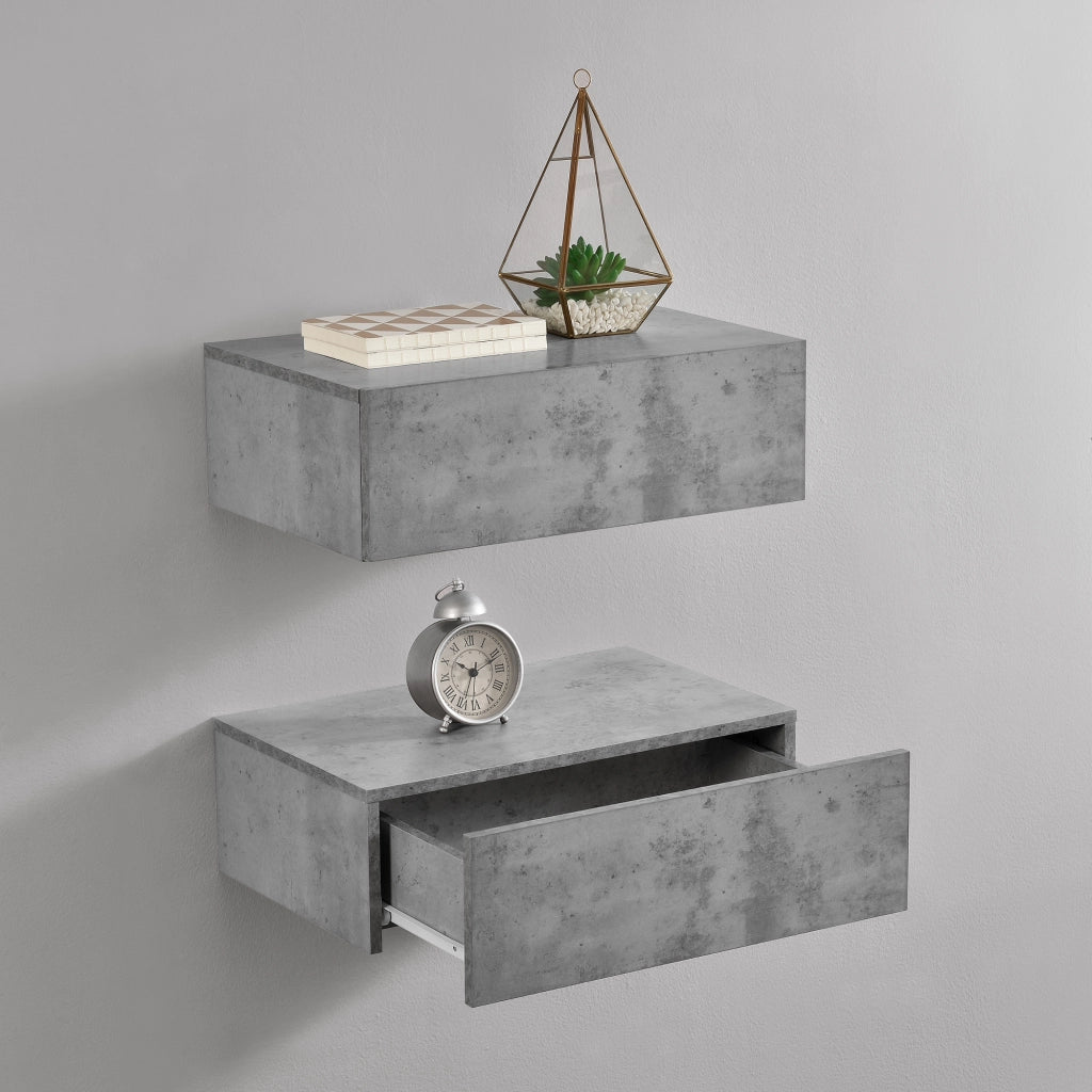 Set di 2 Comodini da Parete con Cassetto 46x30x15 cm Effetto Cemento [en.casa]