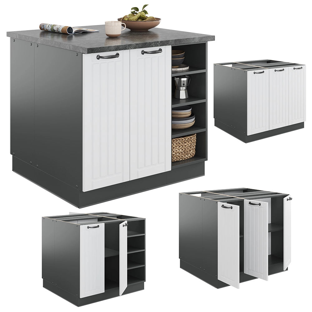 Isola cucina Fame-Line Bianco rustico/Antracite 90 cm senza piano di lavoro Vicco