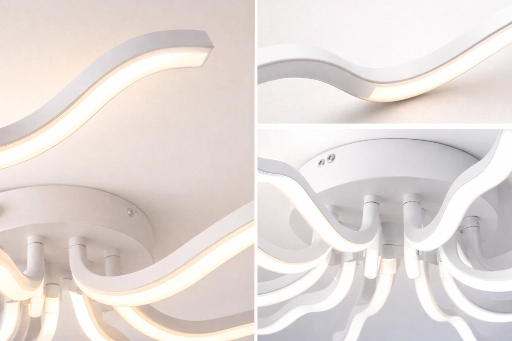 Plafoniera LED Moderna 56W Bianco CCT Switch Luce calda 3000K, Naturale 4000K, Fredda 6500K 4480LM Design Ondulato Soffitto Alluminio Acrilico