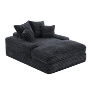 Chaise longue con 4 cuscini e braccioli larghi per soggiorno in velluto a coste e schiuma memory grigio