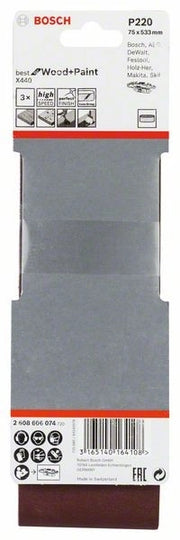 2608606074 - Set di nastri abrasivi da 3 pz. X440 75 x 533 mm, P220, BEST for LEGNO+VERNICE