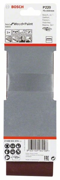 2608606074 - Set di nastri abrasivi da 3 pz. X440 75 x 533 mm, P220, BEST for LEGNO+VERNICE