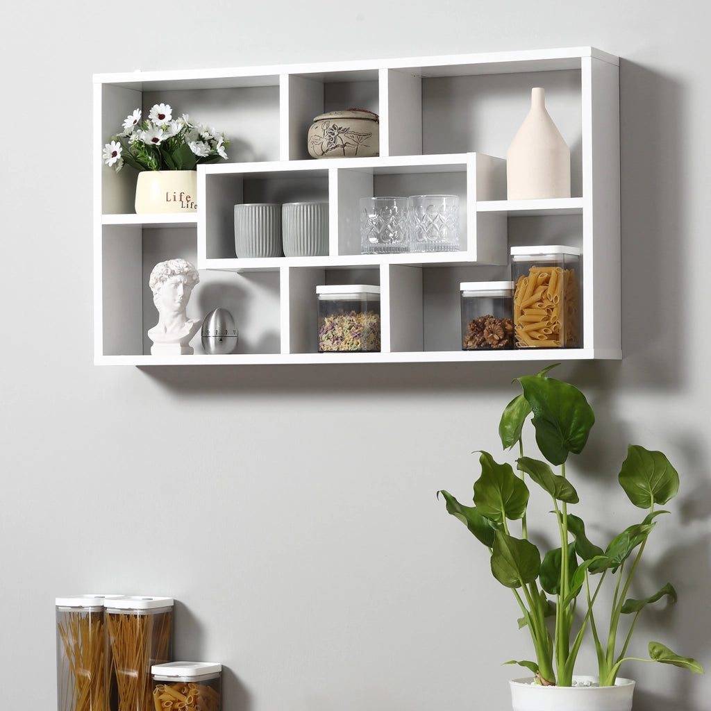 Libreria a Parete 8 Ripiani ¨C Zephmum ¨C Bianco Truciolato 85x14.5x47.5cm