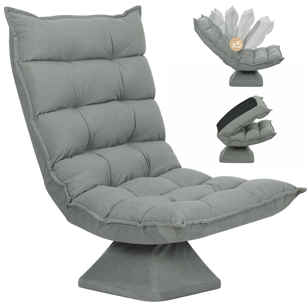 Poltrona Relax Girevole 360¡ã con Schienale Regolabile in 5 Posizioni in Tessuto Effetto Velluto. Grigio Chiaro