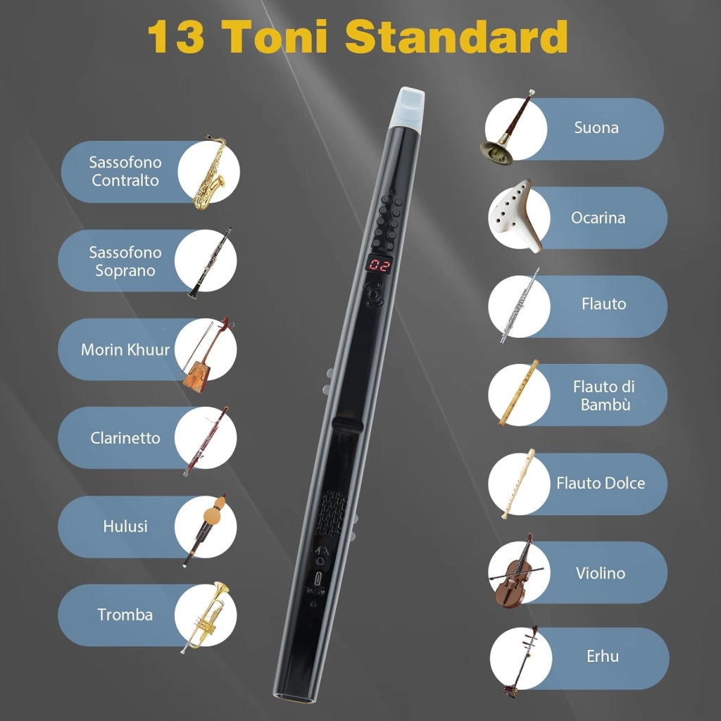 Strumento a Fiato, Strumento Musicale Digitale, Connettività MIDI Bluetooth USB, con 13 Toni, 2 Digitazioni e 3 Sensibilità, Sassofono Elettronico per Principianti, Bambini e Adulti
