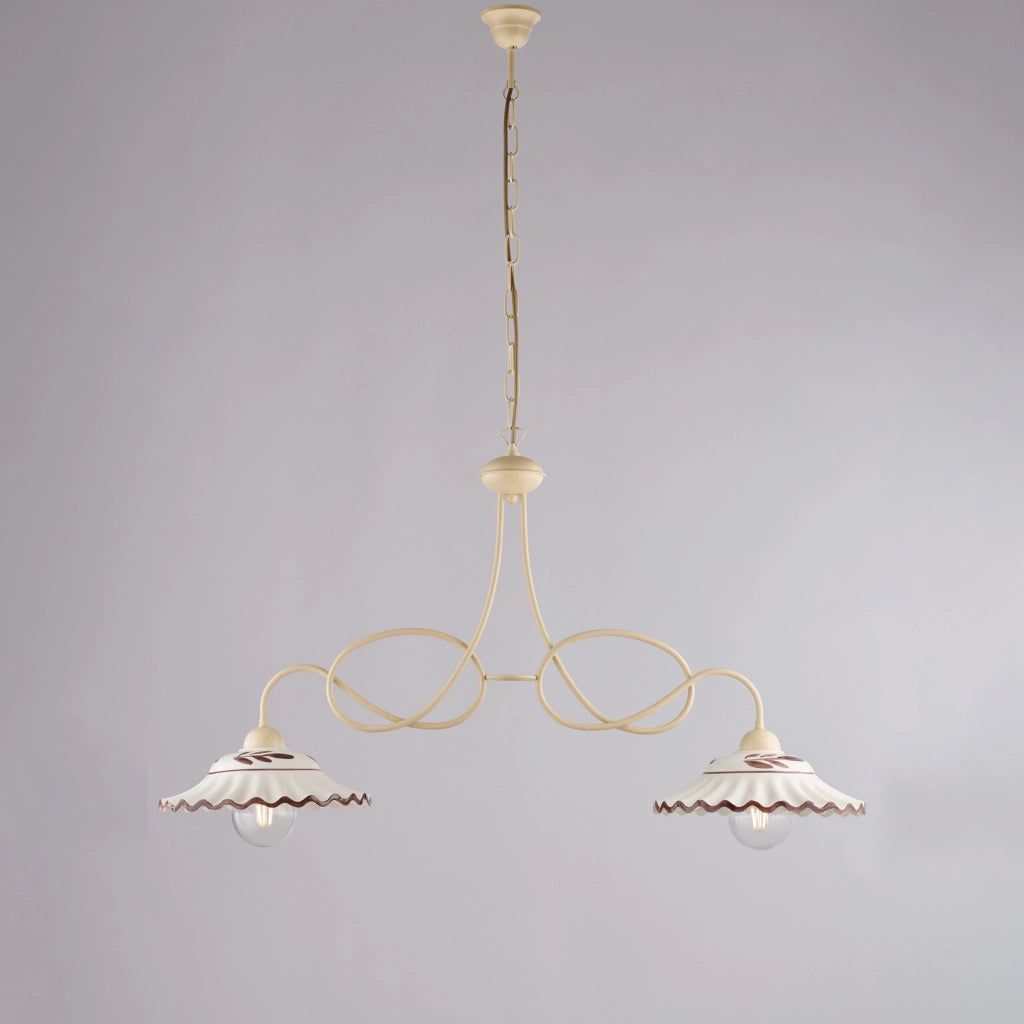 Bilanciere Country Chic Bistrot 2 Luci Avorio Con Ceramica Vietrese