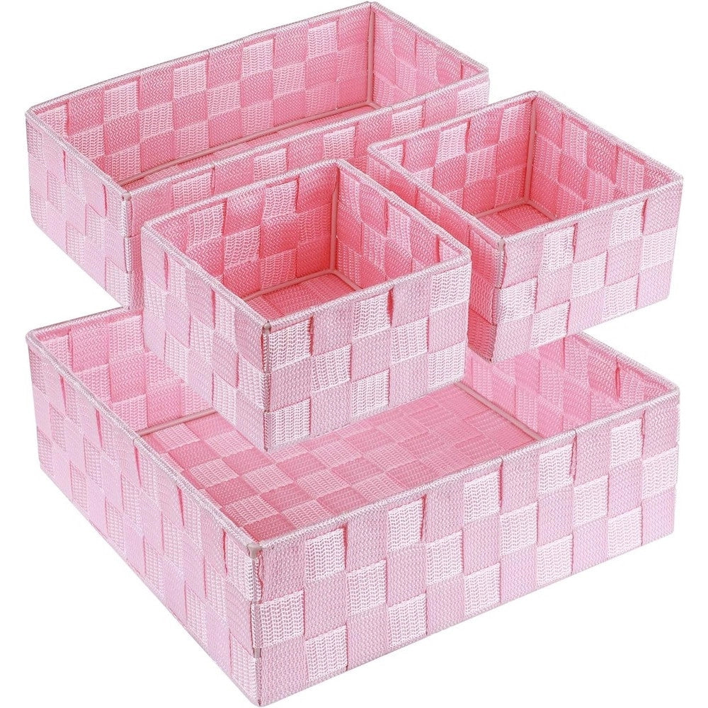 Trade Shop - Set 4 Pezzi Contenitori Rosa Scatola In Tessuto Organizer Porta Oggetti 79065 -