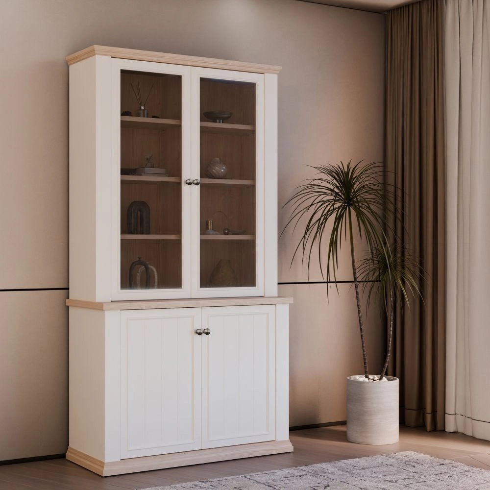 Vetrina Essenza 4 Ante Bianco e Rovere – Stile Classico Moderno