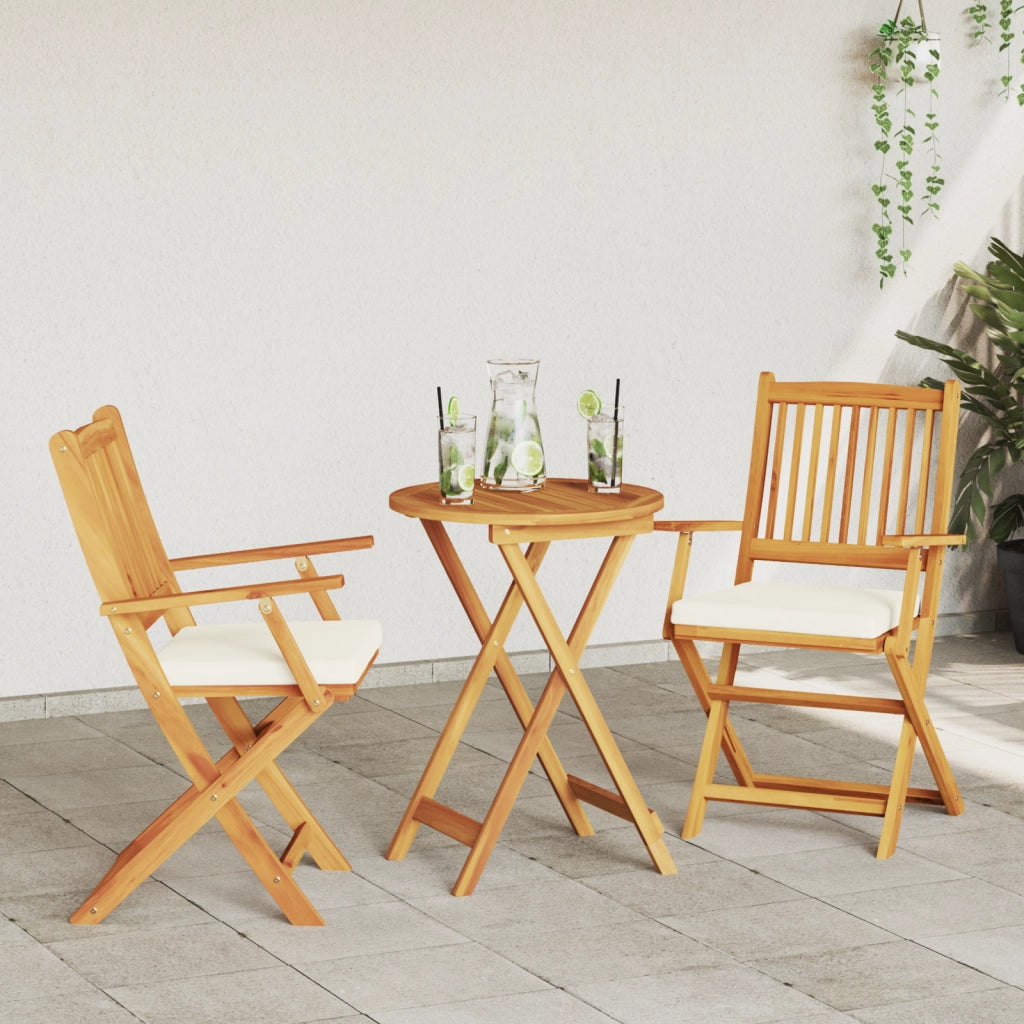Sedie da giardino pieghevoli  con cuscino bianco 2 pezzi in legno massello di acacia