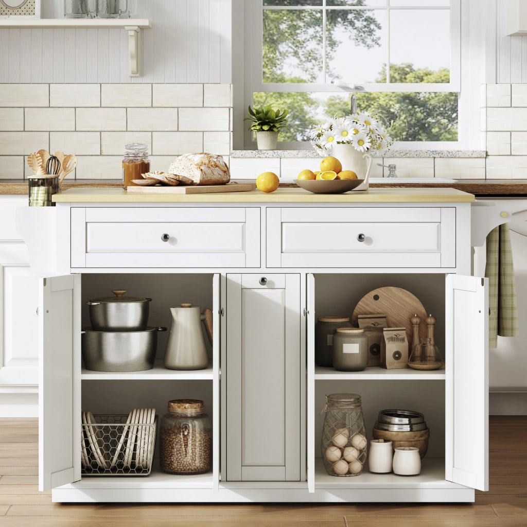 ISOLA DA CUCINA con piano ribaltabile 121 x 69 x 89 cm MDF Naturale/Bianco