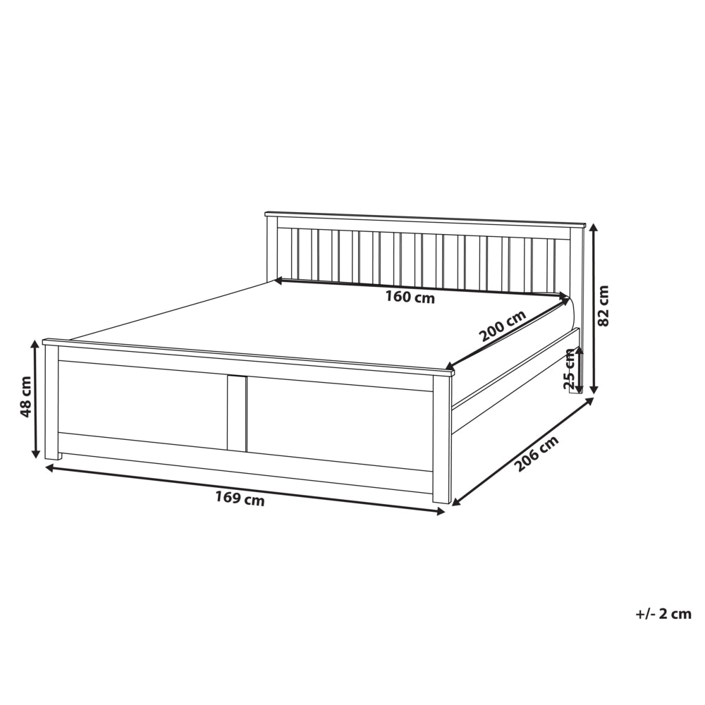 Letto matrimoniale in legno di Pino bianco con Rete a Doghe 160 x 200 cm stile minimalista