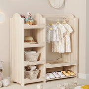 Armadio modulare aperto per bambini con asta appendiabiti e 4 ripiani, in MDF, naturale, 110 × 39 × 110 cm
