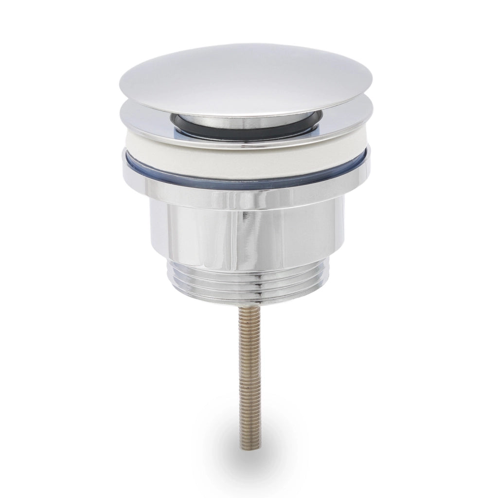 Piletta di scarico click-clack universale per lavabo e bidet senza troppo pieno in ottone cromato con stelo | Nurek