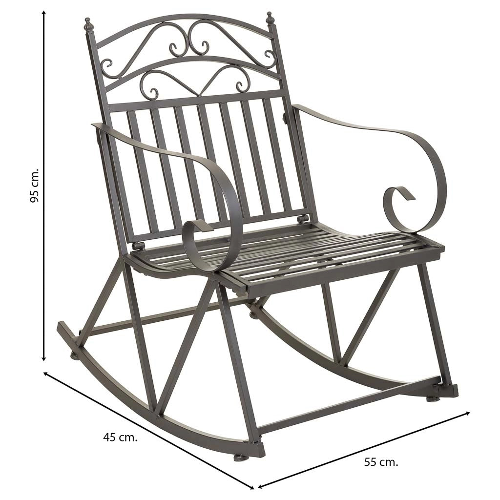 Sedia a dondolo in ferro battuto grigio 55x45x91h cm