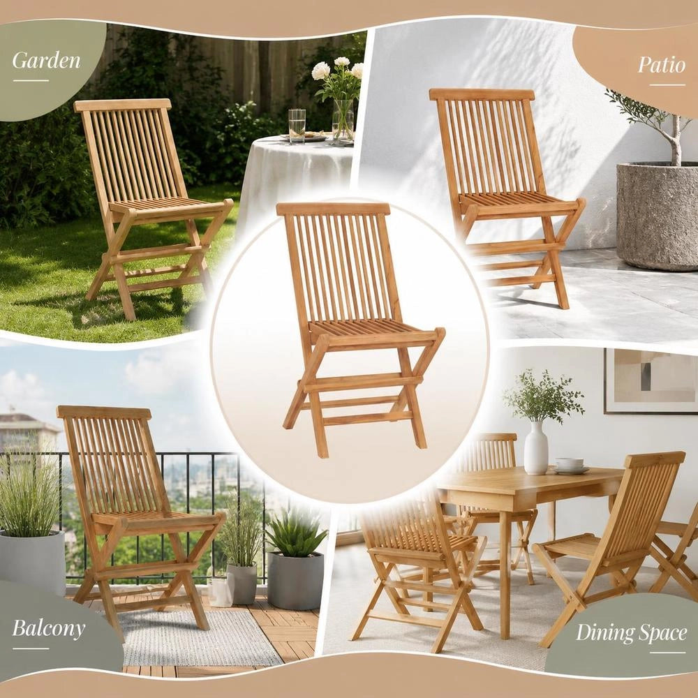 Folding Garden Chairs, 2 Pieces, Solid Teak Wood