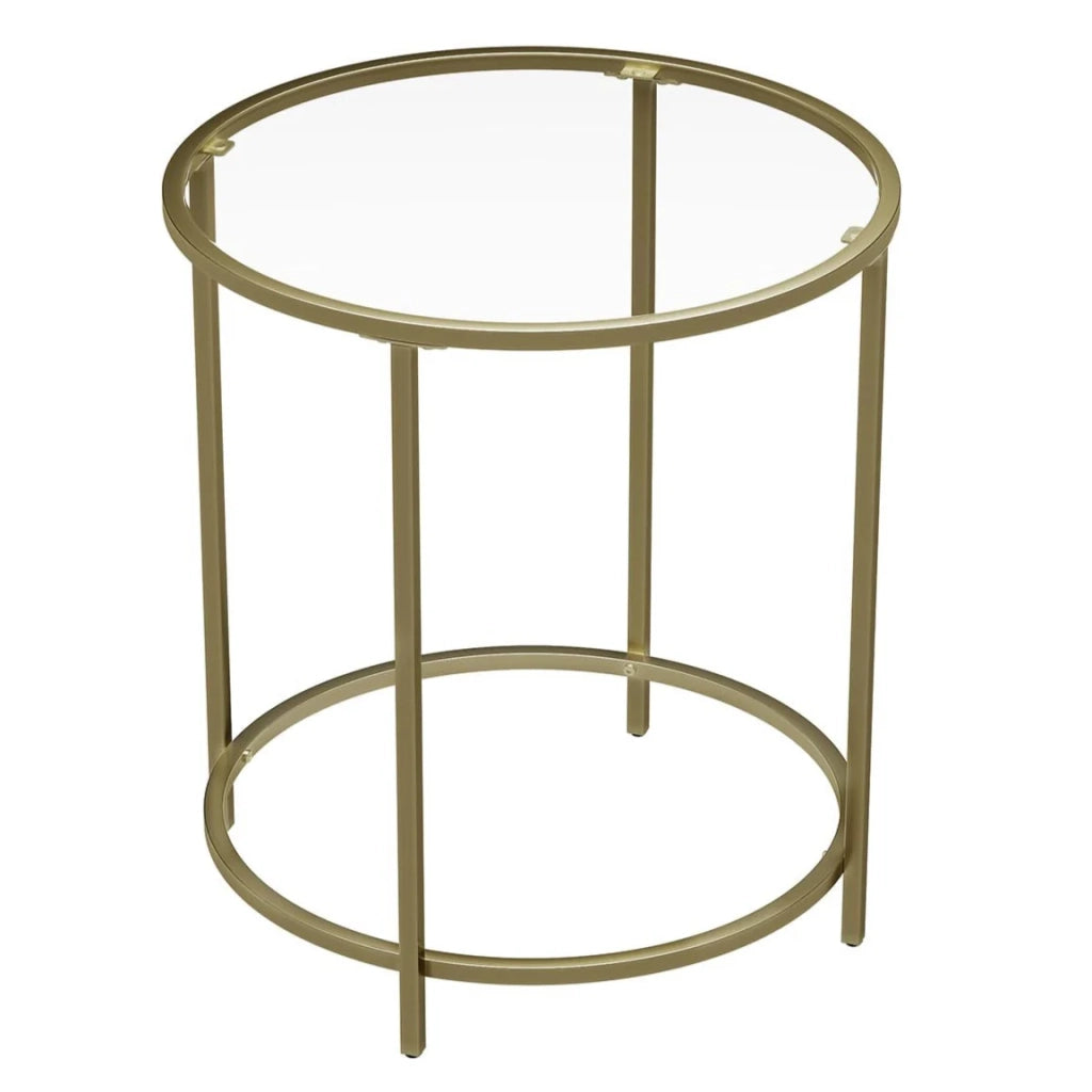 Tavolino rotondo con piano in vetro temperato 50 x 50 x 55 cm struttura in metallo dorato tavolino consolle comodino tavolo da soggiorno/balcone robusto e stabile oro decorativo 12_0007566