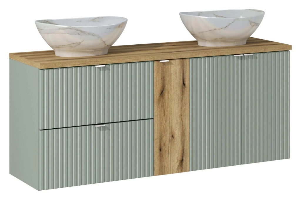 Set mobili bagno 140 cm con piano e 2 lavabi da appoggio Pati Line Reed Green 140 cm