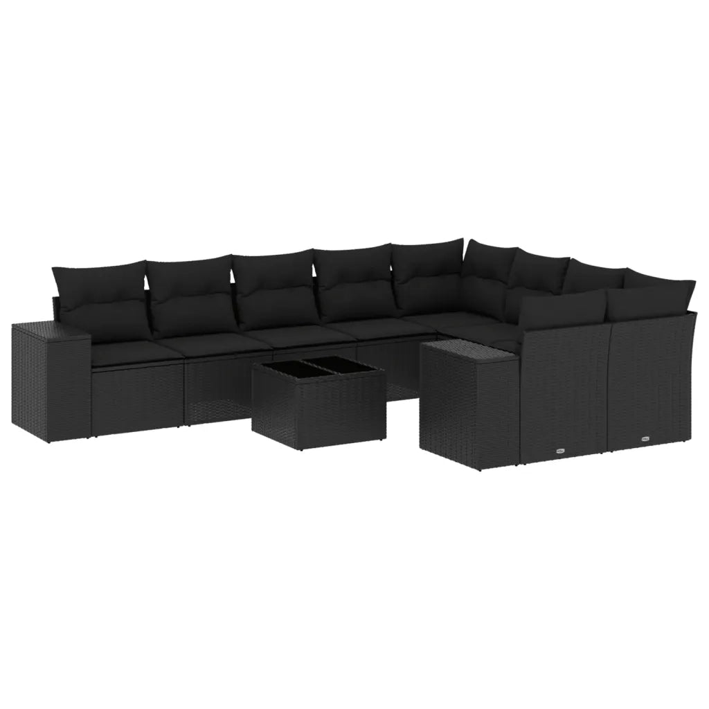 Set Divani da Giardino 10pz con Cuscini in Polyrattan Nero
