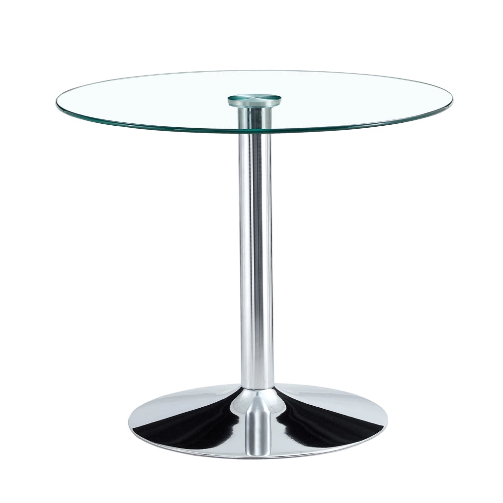 Tavolo da Pranzo Rotondo per 4 Persone; Stile Minimalista; in Vetro e Metallo; Argento Trasparente; 85 x 76 cm