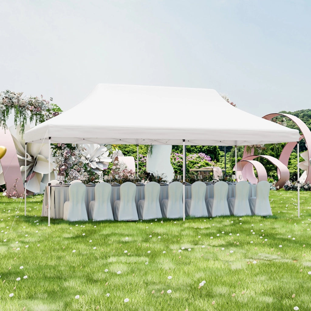 Tenda a scomparsa 3x6m pieghevole impermeabile con borsa per trasporto, Tenda per festa con protezione solare Bianco-Gazebo