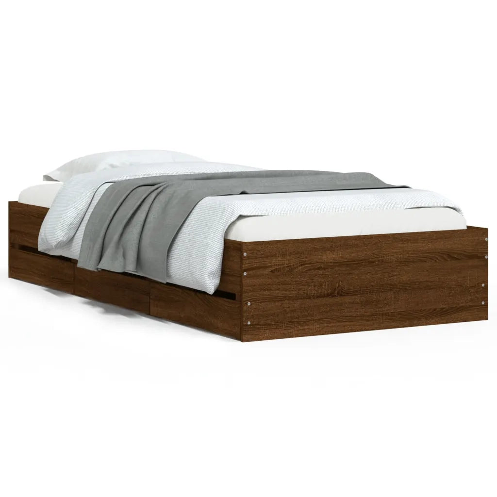 Giroletto Cassetti-Struttura Letto con contenitore Rovere Marrone 90x190 cm Legno Multistrato 229573