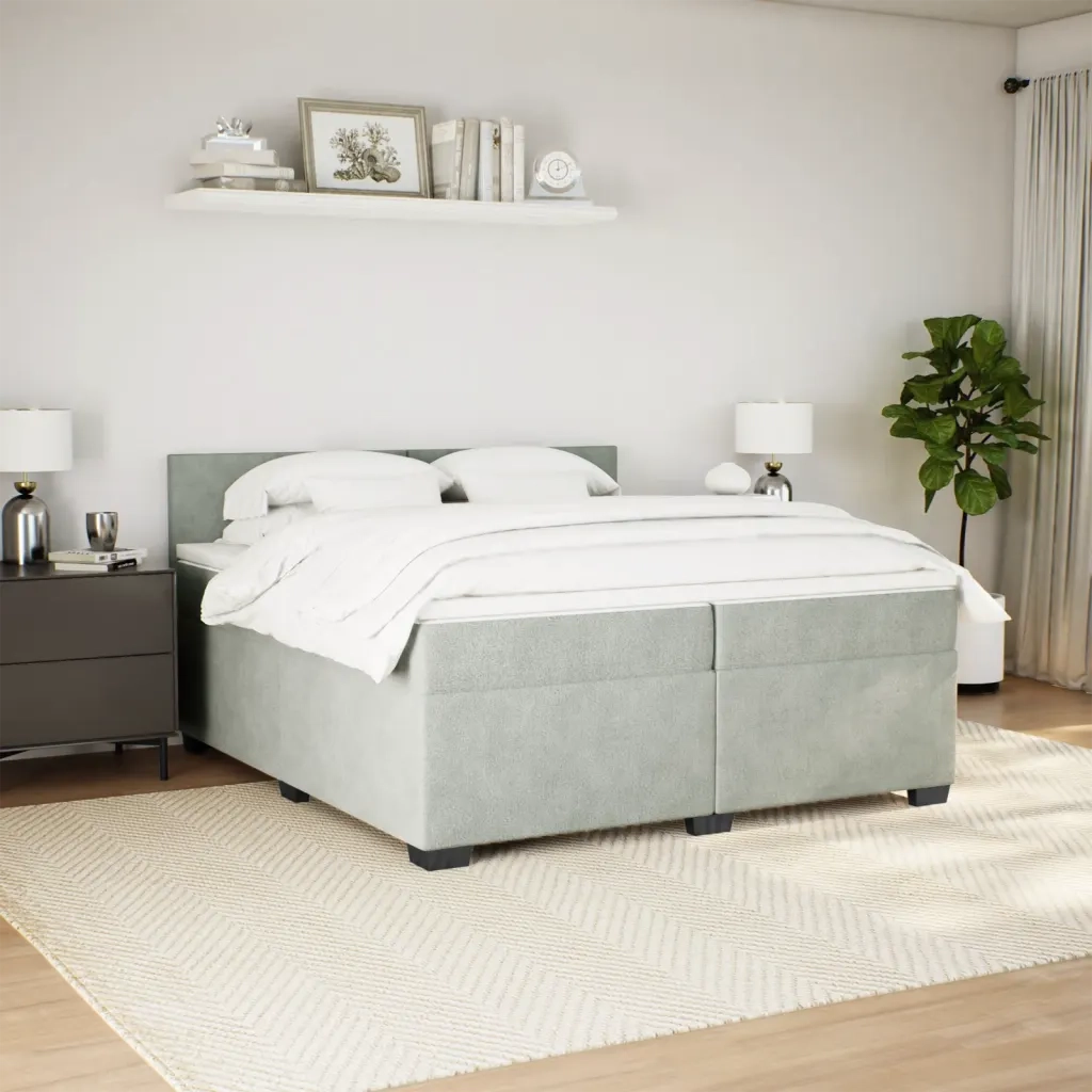 Giroletto a Molle con Materasso Grigio Chiaro 200x200cm Velluto