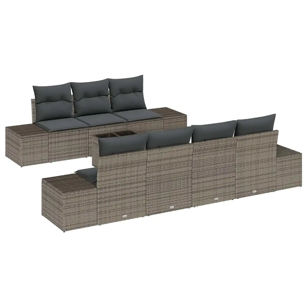 Set Divano da Giardino con cuscino 8 pcs Grigio polyrattan