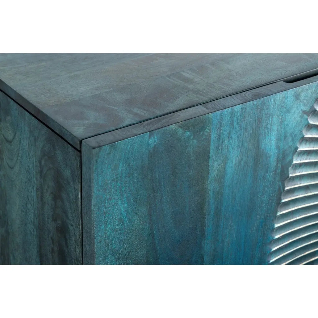 Buffet SOLARIS 180 cm in legno massiccio scolpito blu e dorato – 4 porte