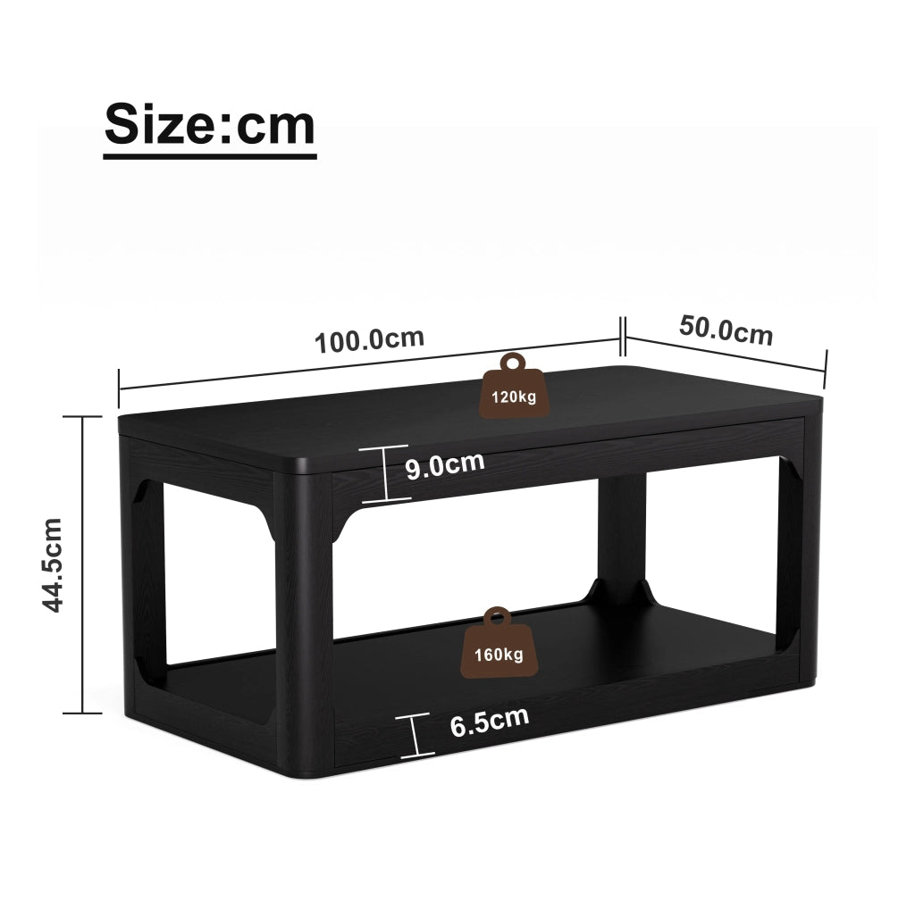 Tavolino basso con 2 vani contenitore, stile moderno, per soggiorno e camera da letto, in MDF, nero, 100 × 50 × 44,5 cm