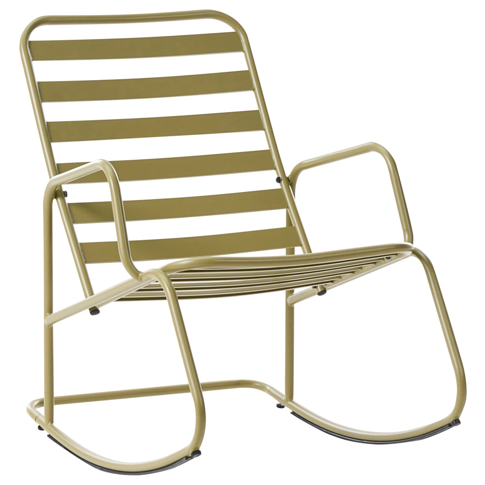 Sedia a dondolo da giardino verde oliva alluminio a doghe Design moderno per esterni