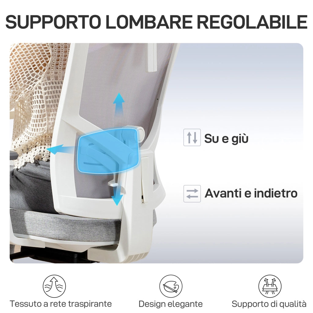Sedia da Ufficio Ergonomica e Traspirante con Supporto Lombare Dinamico 4D, 64.5x62.5x112-122 cm, Multicolore
