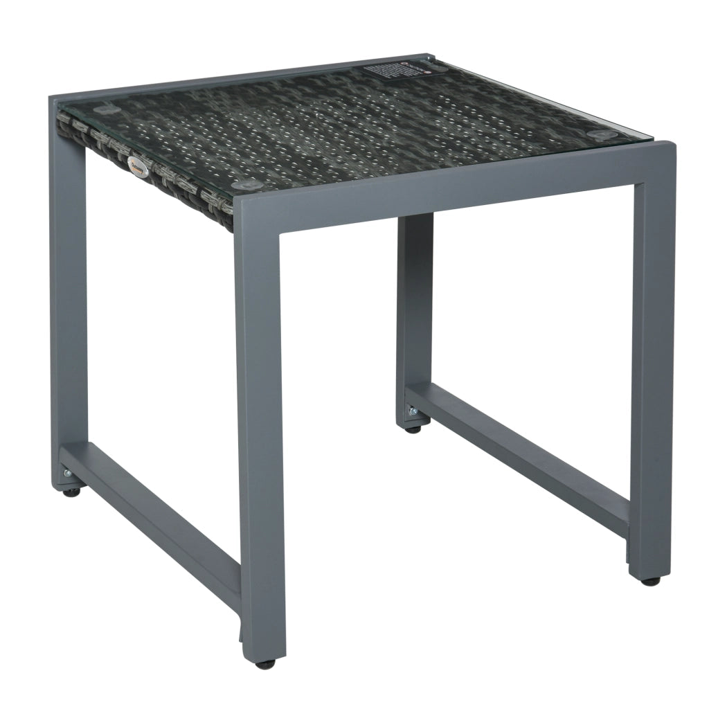 Tavolino da giardino ¨C Xylo ¨C polyrattan alluminio vetro temperato grigio 50x49,5x50 cm