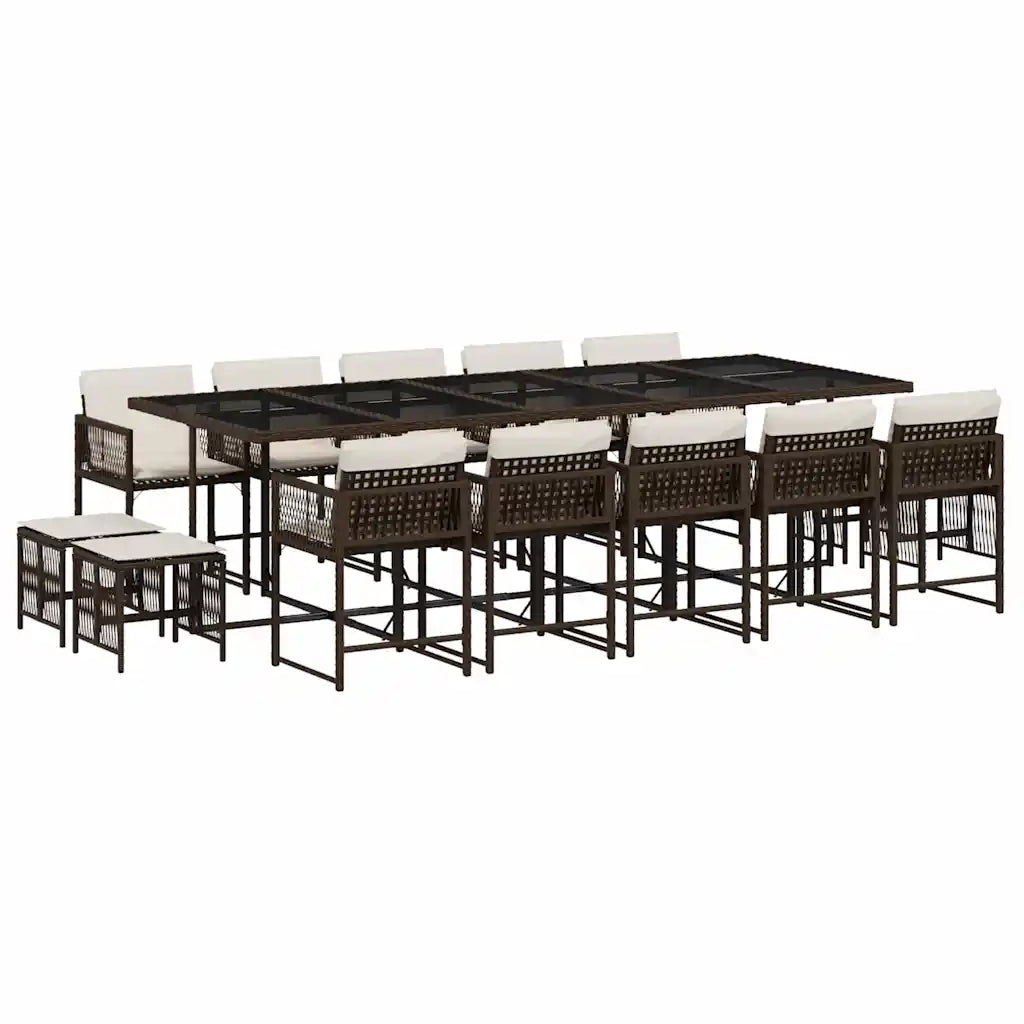 Set da Pranzo da Giardino 15 pz con Cuscini Marrone Polyrattan 3211533