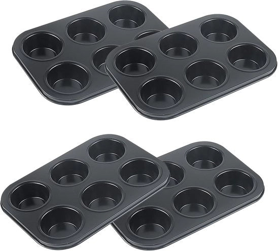 Scatola per muffin 6 Cup con rivestimento antiaffondamento - Forme da forno in acciaio carbonio - Piatto da forno 26,5x18,5x3 cm - Facile da pulire - Forme per budino - Forma da forno