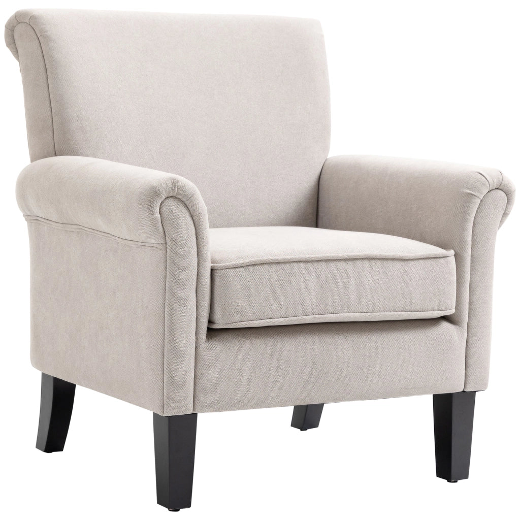 Poltrona d'Arredo in Stile Nordico con Braccioli, in Legno e Poliestere, 79x78x87 cm, Grigio e Marrone